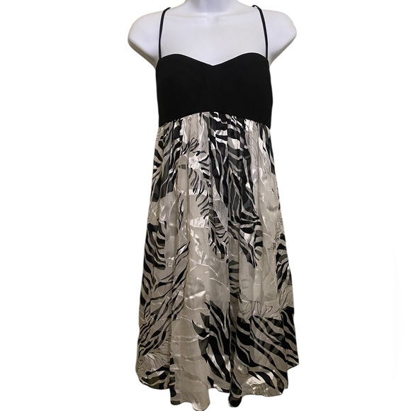 ABS Allen Schwartz Dresses & Skirts - Y2K Babydoll Silk Blend Black White Dress Empire Drop Waist Flowy Lightweight